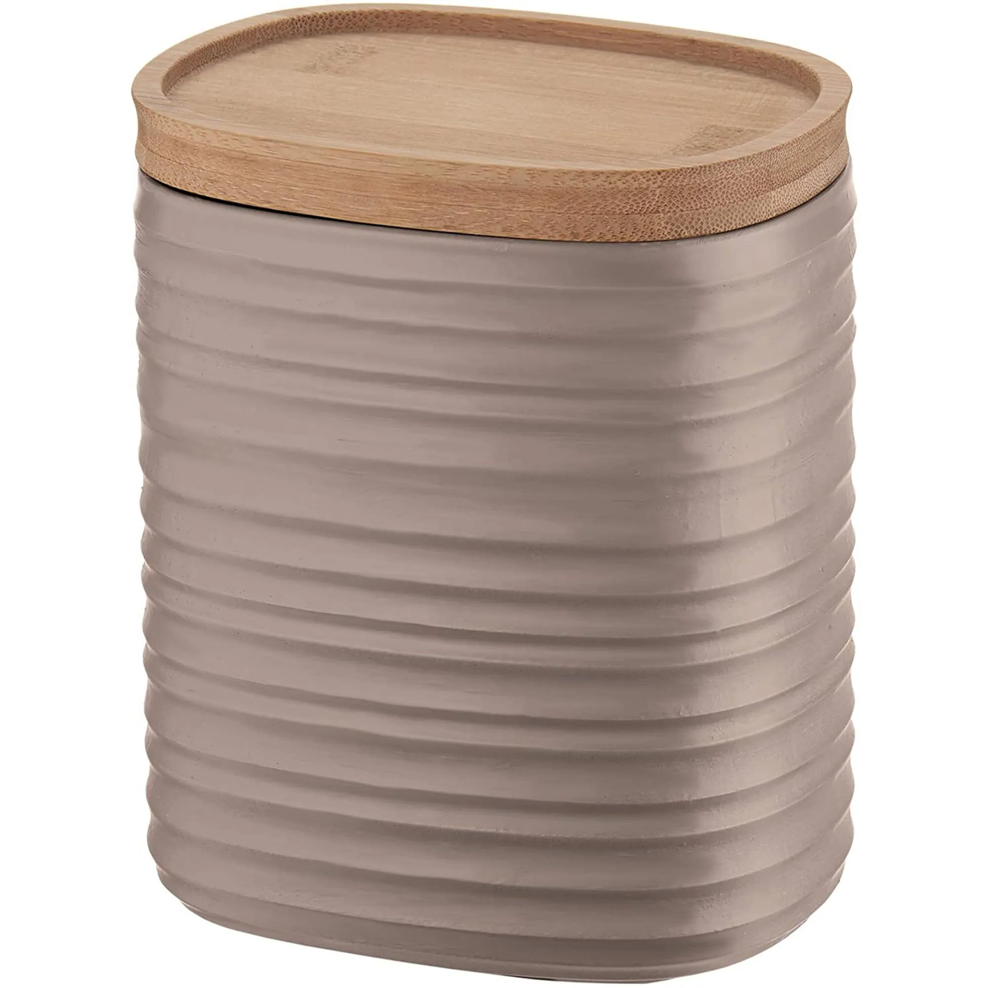 Barattolo realizzati riciclando 7,4 bottiglie di plastica 12.3x9.4x h15 cm - 1000cc con coperchio in Legno di bamboo salva freschezza, e guarnizione sul tappo Grigio tortora