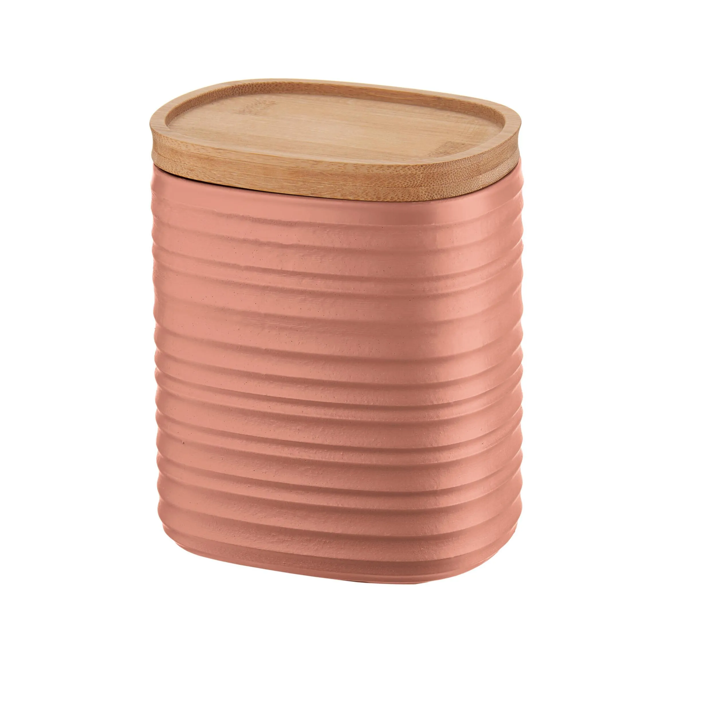 Barattolo realizzati riciclando 7,4 bottiglie di plastica 12.3x9.4x h15 cm - 1000cc con coperchio in Legno di bamboo salva freschezza e guarnizione sul tappo Terracotta