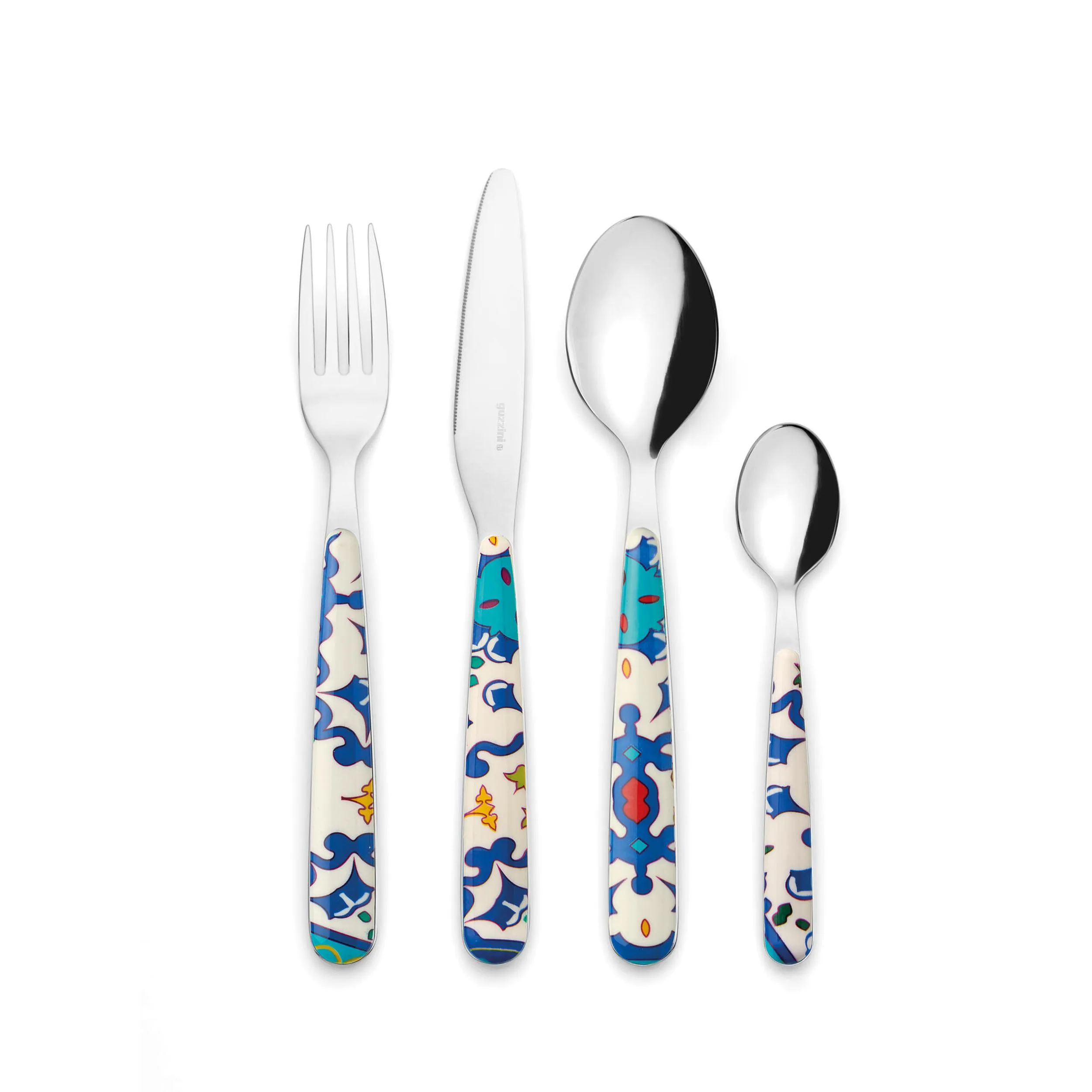 Posate set 24 pezzi Linea FLOWER&LEMON in acciaio inox 18/10 AISI 420 di Altissima qualità lavabili in lavastoviglie colore blu multicolor