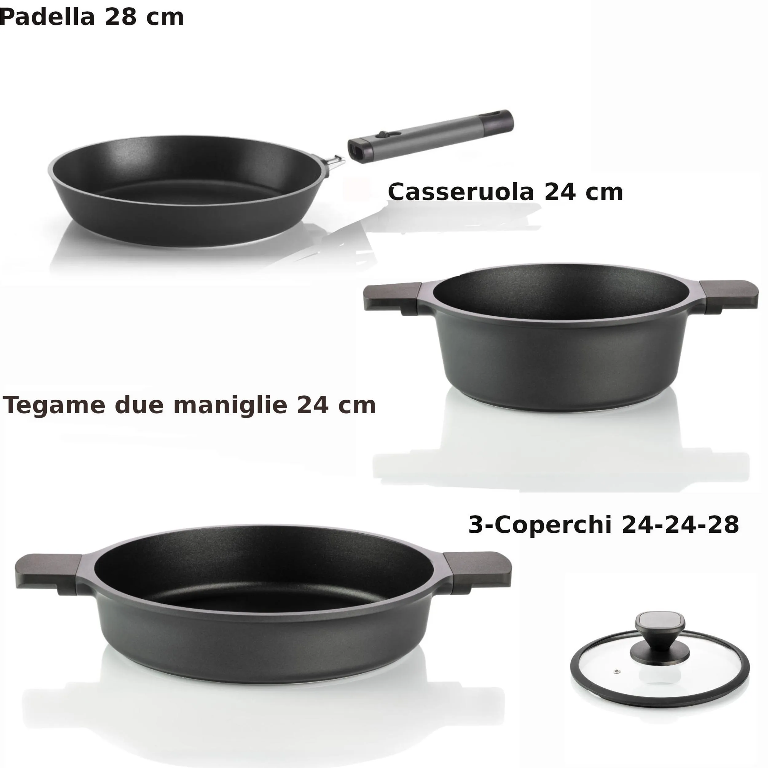 Batteria di pentole in Titanio 6 pezzi COOK&SPACE in alluminio pressofuso ad alto spessore