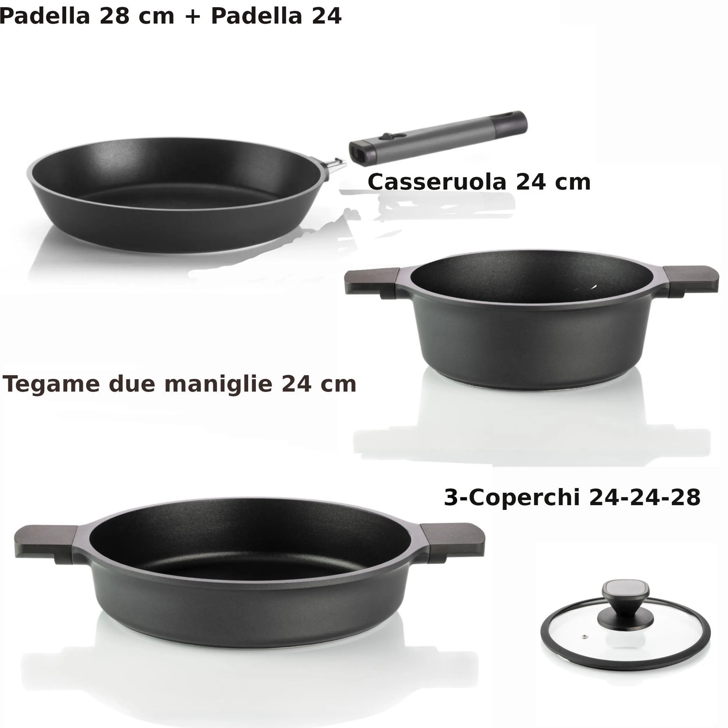 Batteria di pentole in Titanio 7 pezzi COOK&SPACE in alluminio pressofuso ad alto spessore