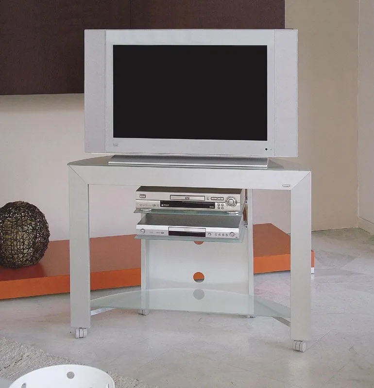 Porta TV Delta 100 in alluminio anodizzato Plasma lunghezza 100xprof al centro 38 cm da 26 a 32 pollici in vetro acidato