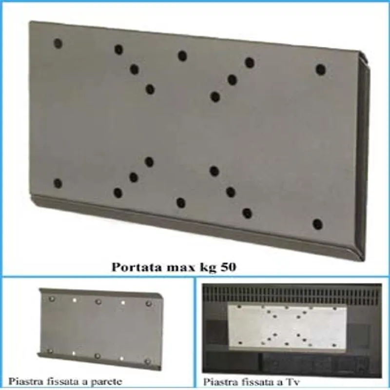 Staffa a parete per TV LCD attacco doppio vesa piastra filo parete 25x1,8xh14 cm per TV DA 14 a 32 pollici portata max 50 kg