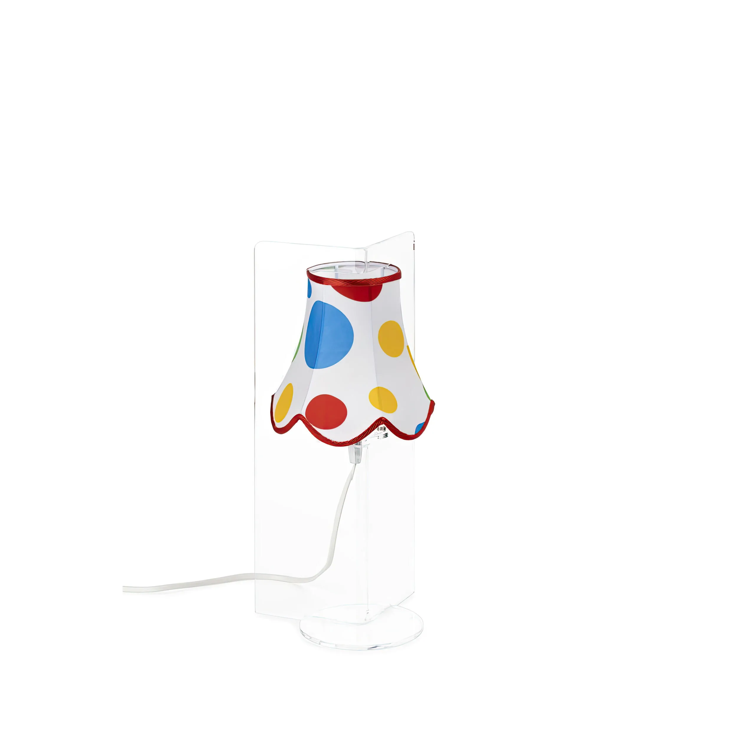 Abatjour Stella Bianco Pois Multicolor,design Walter Sbicca realizzato in Cristallo acrilico , cotone, misure 19x19x37 cm