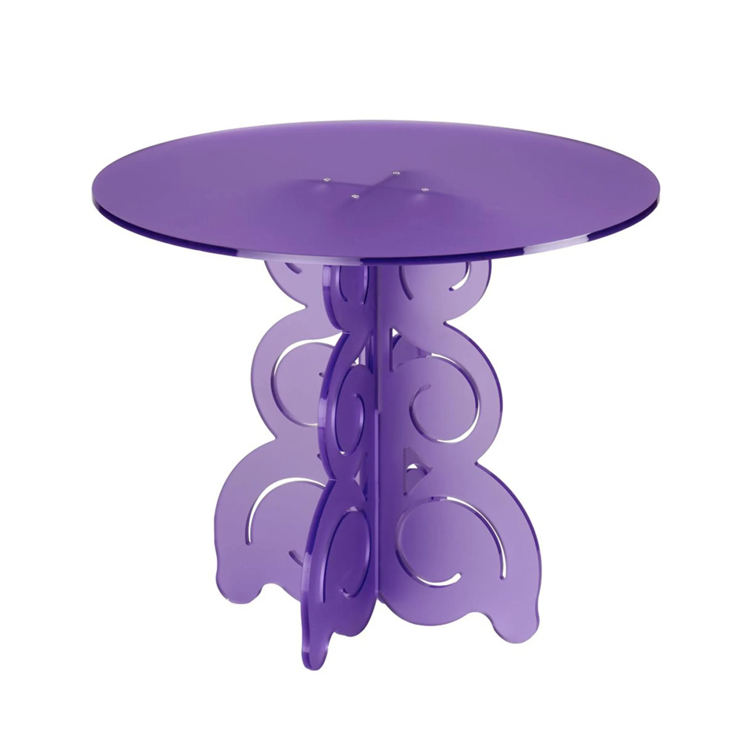 Tavolino rotondo in Cristallo Acrilico con base Onde e Riccioli basso BARRICCO 51x51xh45 cm in metacrilato 100% riciclabile colore viola satinato