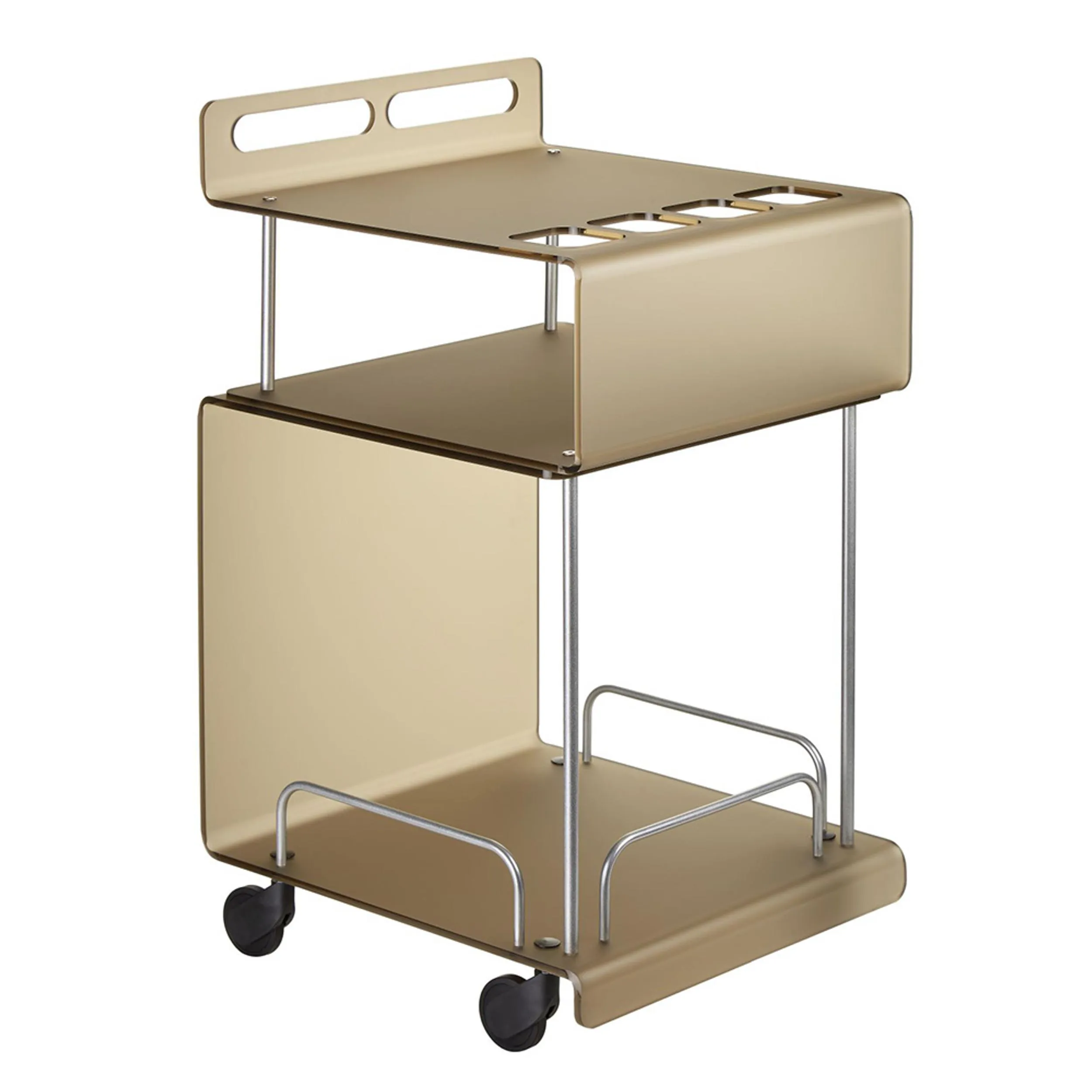 Carrello portavivande da cucina Multifunzione in Cristallo acrilico ONDINA 50x52xh90 cm con ruote piroettanti colore Fumè Marrone Satinato