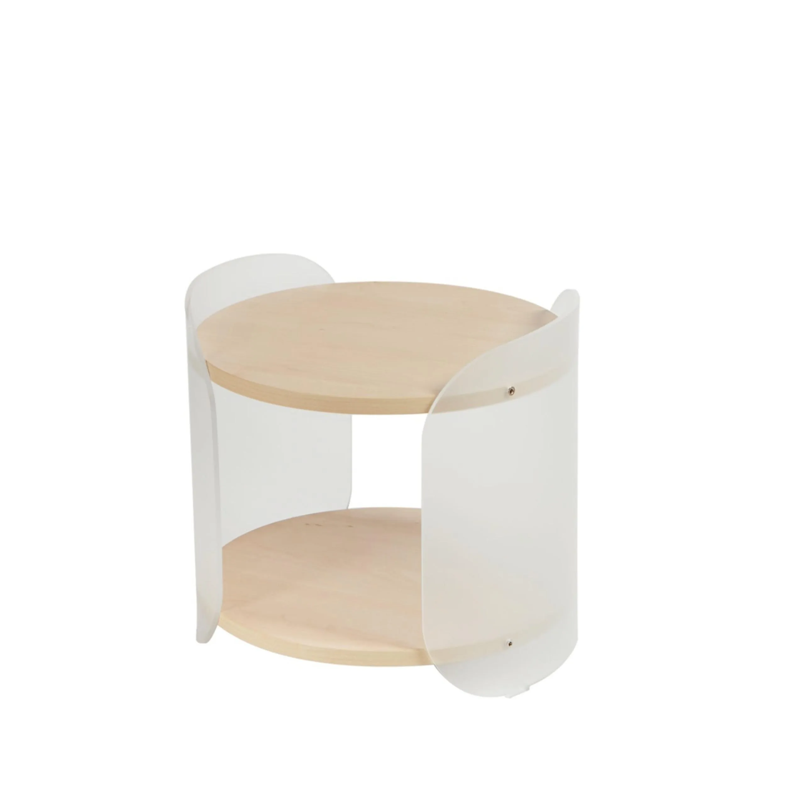 Tavolinetto, comodino in metacrilato Satinato BASSO ALVIN 41x41xh39 cm con ripiano in legno nobilitato particolari in acciaio lucido acero mondial