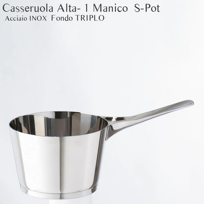 Casseruola alta un Manco lungo S-Pot Ø12 x h8 cm - 0,6 lt fondo termo diffusore, corpo in acciaio inox lucidato a specchio