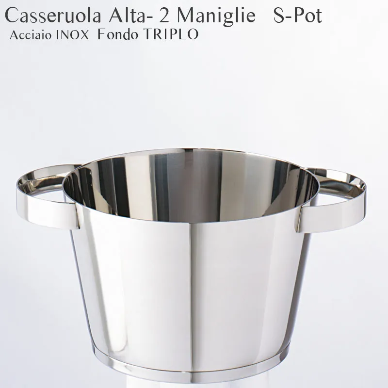 Casseruola Alta due Maniglie S-Pot Ø16 x h11 cm - 1,5 lt fondo termo diffusore, corpo in acciaio inox lucidato a specchio