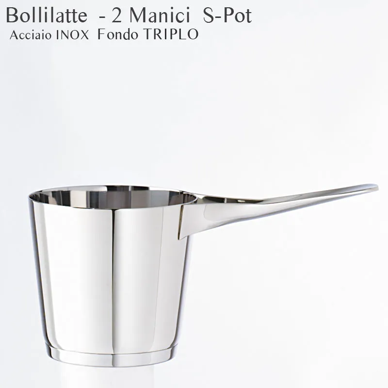 Bollilatte latte in acciaio inox 18/10 S-Pot Ø12 x h12 cm - 1,0 lt - Peso 0,74 kg fondo termo diffusore, corpo in acciaio inox lucidato a specchio