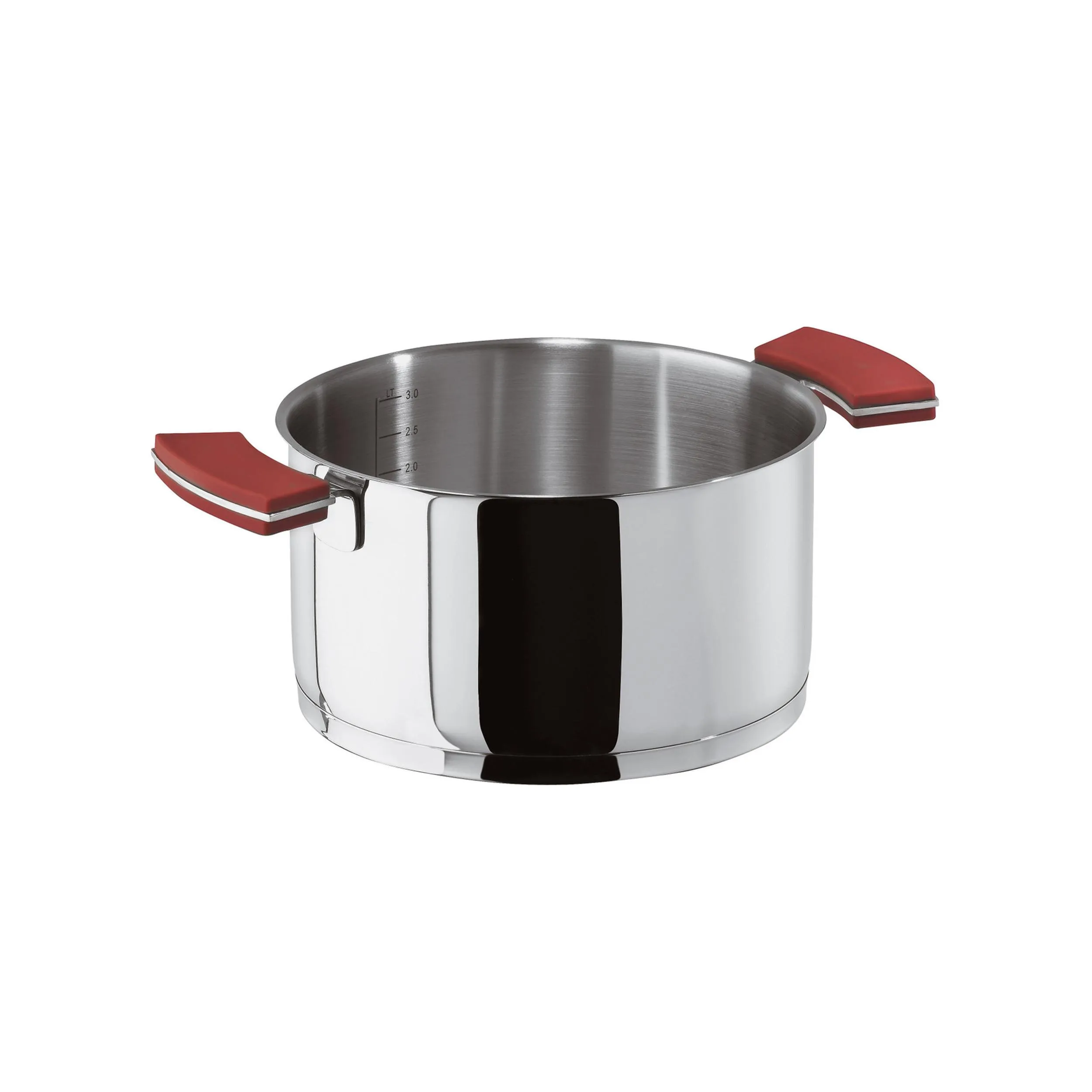 Casseruola Alta due Maniglie in Silicone O'Clock Red Ø16xh9,50 cm - 1,50 lt -0,95 kg. fondo termo diffusore, corpo in acciaio inox lucidato a specchio