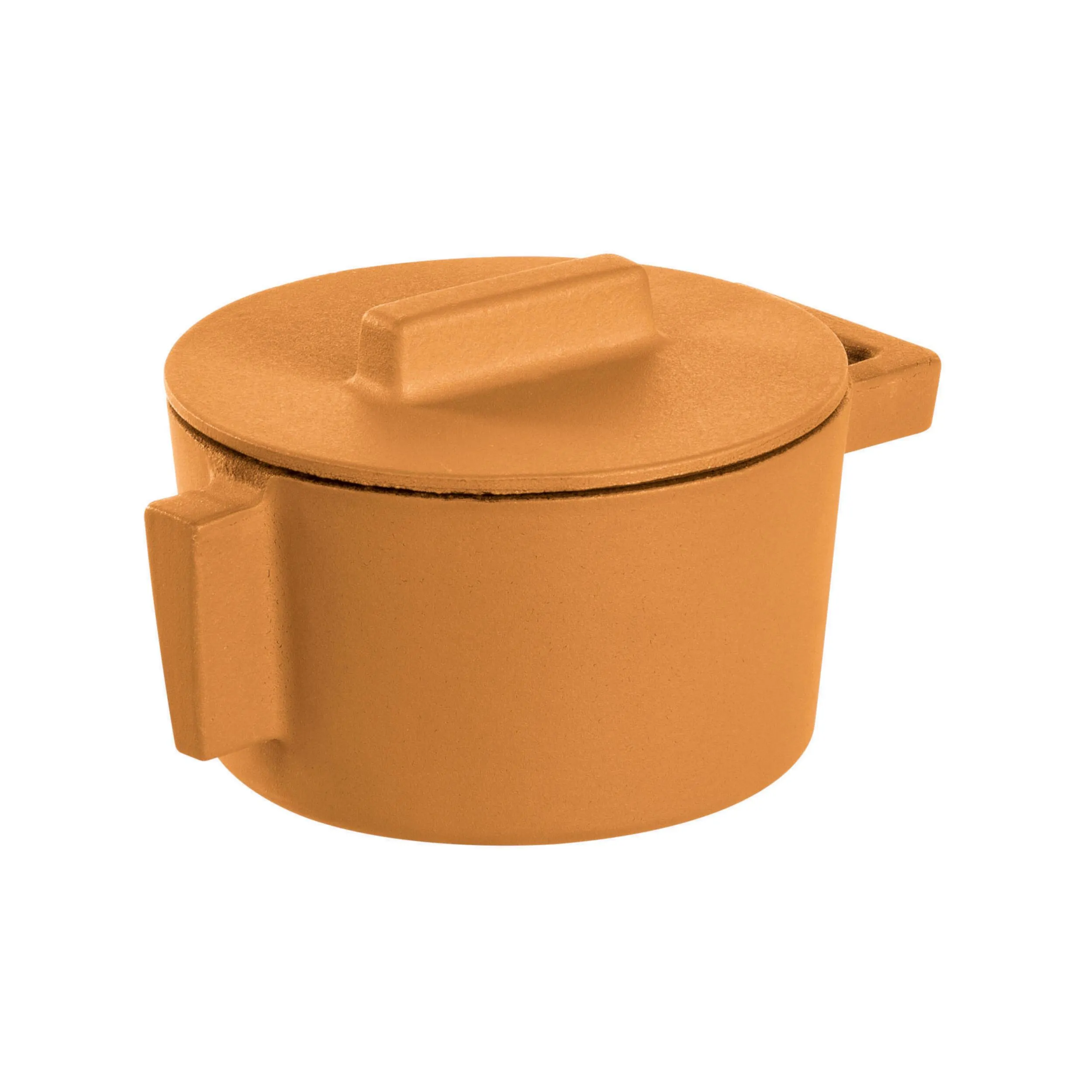 MIni Casseruola due maniglie con coperchio in Ghisa Smaltata TERRACOTTO Ø10xh7,5 cm -0,31 lt.- Peso 1,18 kg , Terra.Cotto vanila