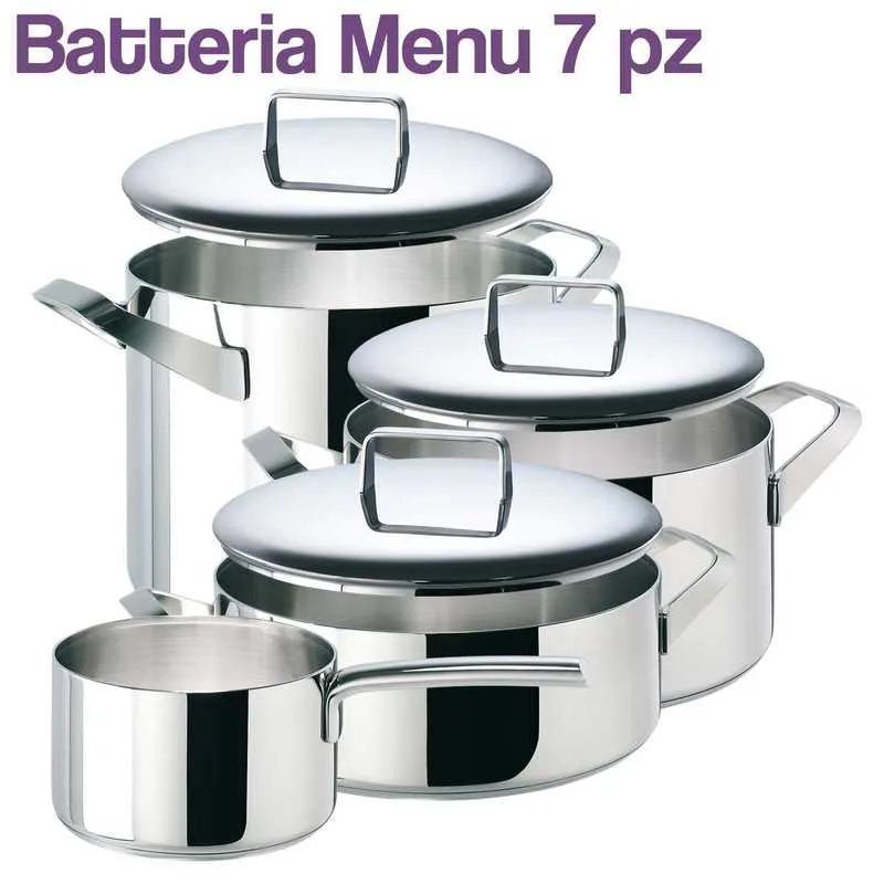 Batteria di pentole in acciaio 18/10 triplo fondo Menu 7 pezzi Sambonet