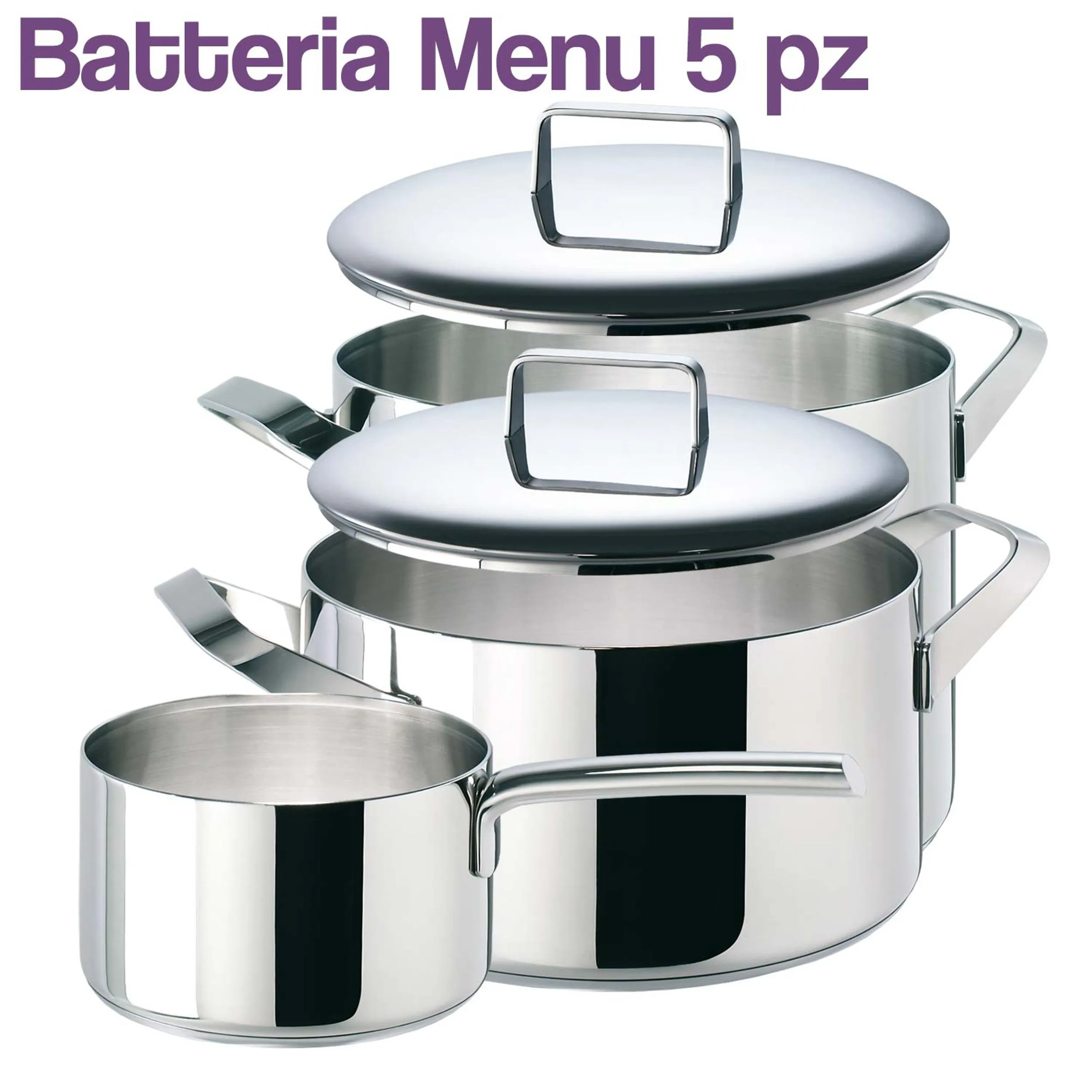 Batteria di pentole in acciaio 18/10 triplo fondo Menu 5 pezzi Sambonet inox lucido a specchio