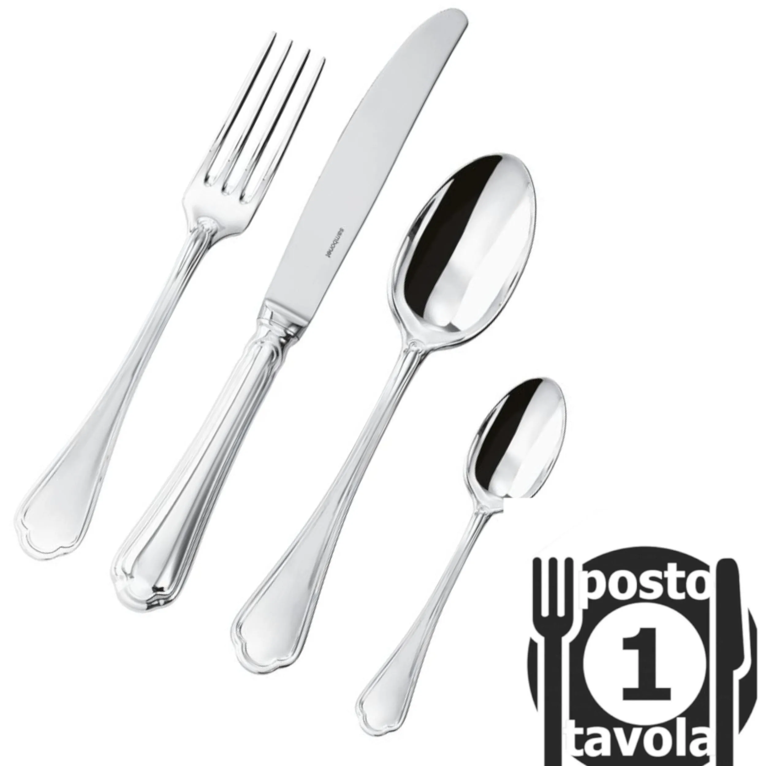 Posto tavola Posate Filet Toiras 4 pezzi Manico Orfèvre Filet Toiras Luxury Alpacca set da 1 posto tavola in acciaio inox finitura inox lucido