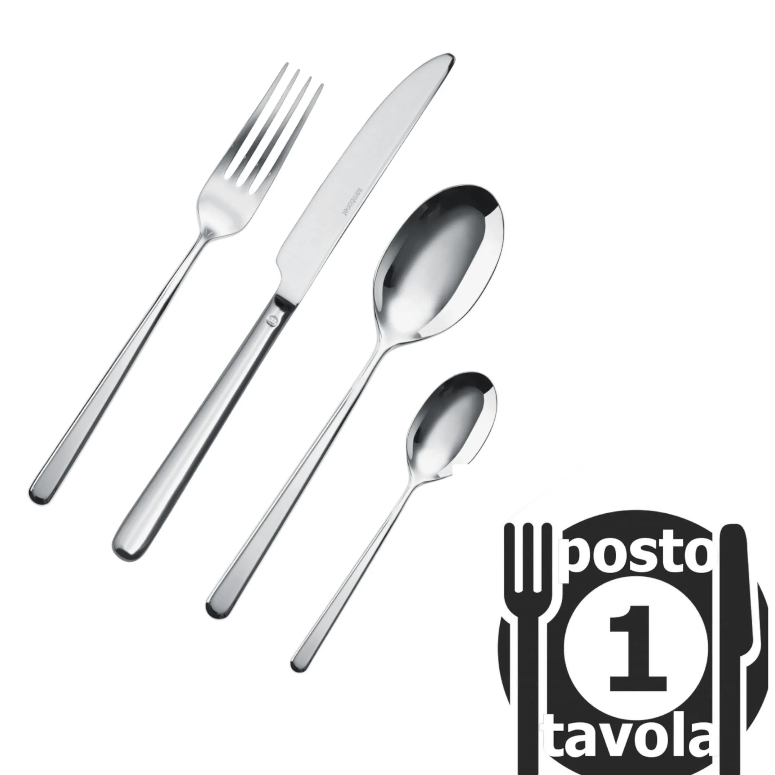 Posto tavola Posate Linear 4 pezzi monoblocco inox 18/10 set da 1 posto tavola in acciaio inox finitura inox lucido