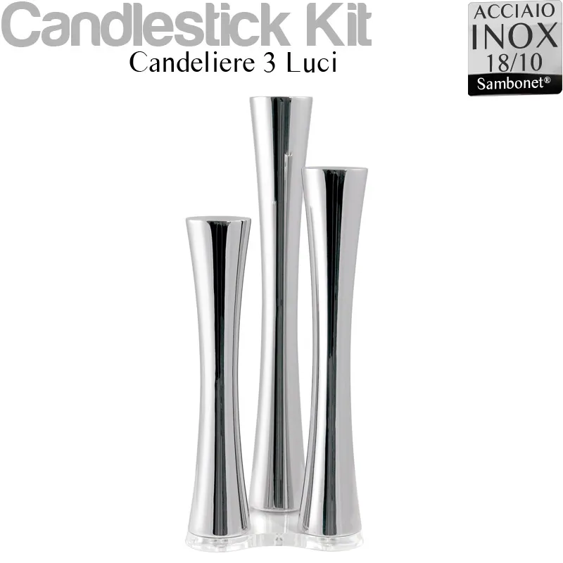 Candelabro Acciaio 18/10 con supporto a 3 luci 13x13xh 34 cm linea Bamboo Sambonet