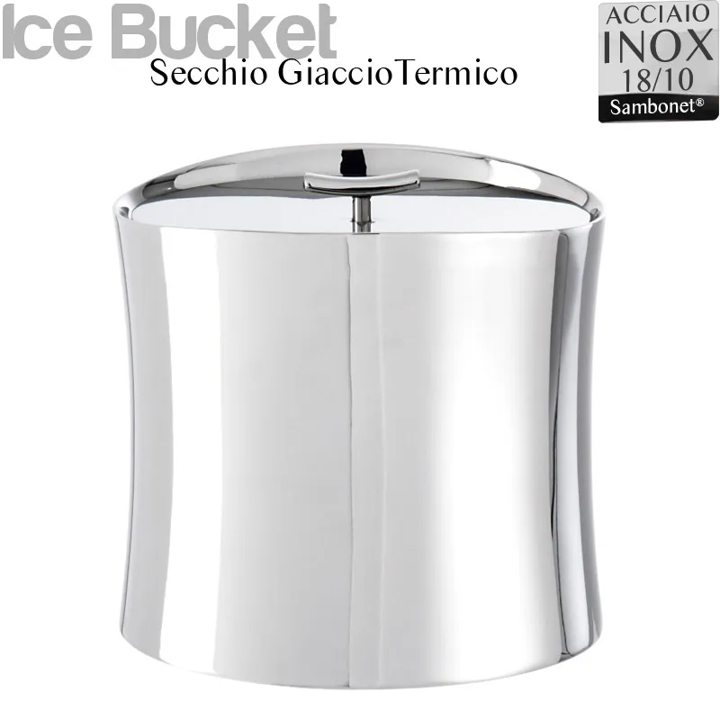 Secchiello Ghiaccio termico in Acciaio 18/10 linea Bamboo Sambonet 16,4x12,7xh14,2 cm -Peso 1,48 kg inox lucidato a specchio