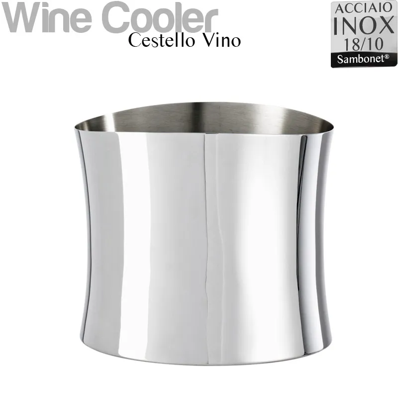 Cestello Vino in Acciaio 18/10 linea Bamboo Sambonet 20,3x24xh19,5 cm -Peso 1,88 kg inox lucidato a specchio