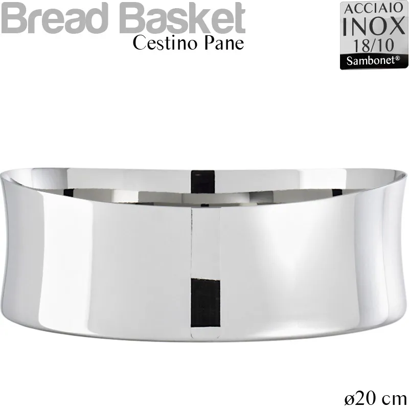 Cestino pane in acciaio 18/10 linea Bamboo Sambonet Ø 20 cm - 35 Ml Peso 0,06 kg inox lucidato a specchio