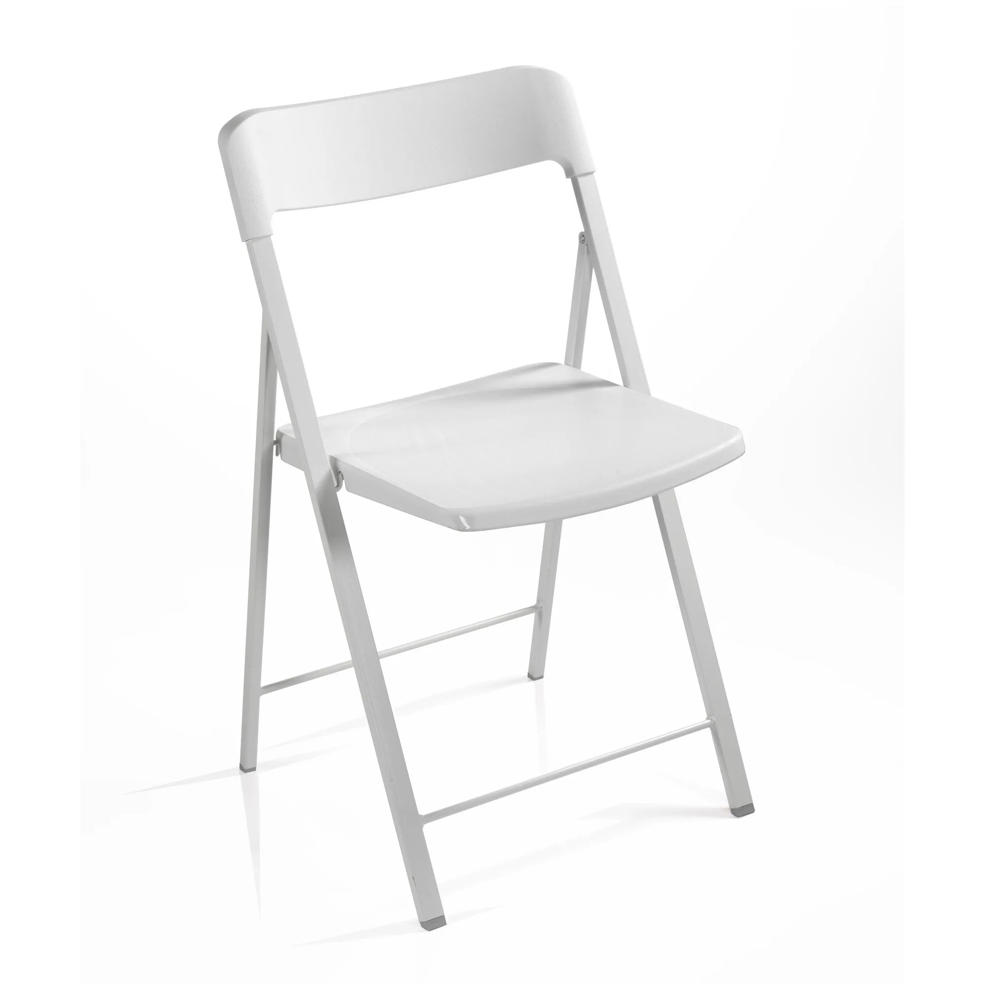 Sedia pieghevole richiudibile ZETA con struttura Alluminio verniciata bianca . chiusa ingombra solo 5 cm seduta e schienale in plastica Bianco
