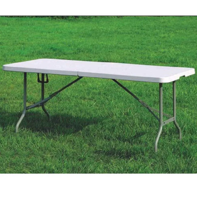 Tavolo rettangolare salvaspazio Pieghevole gambe acciaio e piano resina bianco Dimensioni aperto 122x61x h74 cm catering campeggio giardini