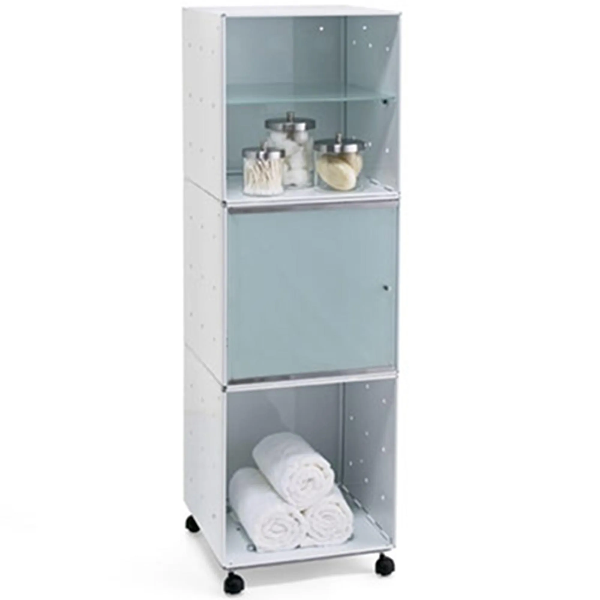 Mobile da Bagno o Cucina QBO 3 Moduli 35x35xh112h cm con Ruote e Mensole in Colore Bianco