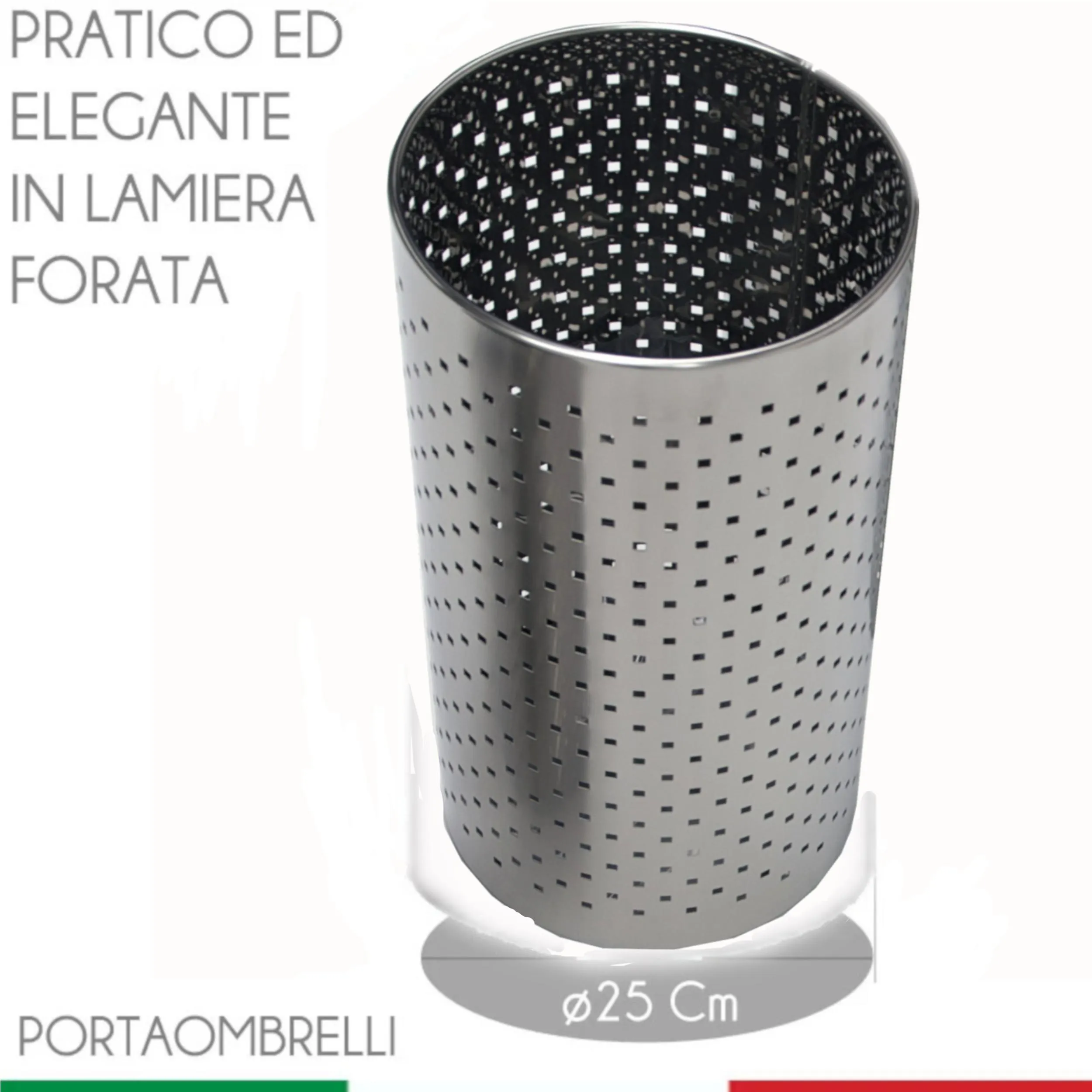 Portaombrelli Foro Quadrato Ø25xh50 cm - L24 MIDI in lamiera forata inox satinato adatto per l'esterno