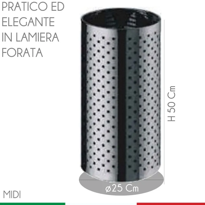 Cestino Foro diametro 25xh50 cm - L24 Quadro Midi in Inox satinato