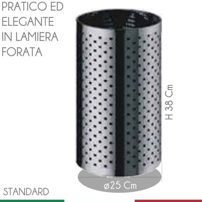 Cestino Foro diametro 25xh38 cm - L18 Quadro Modello Standard in inox Lucido