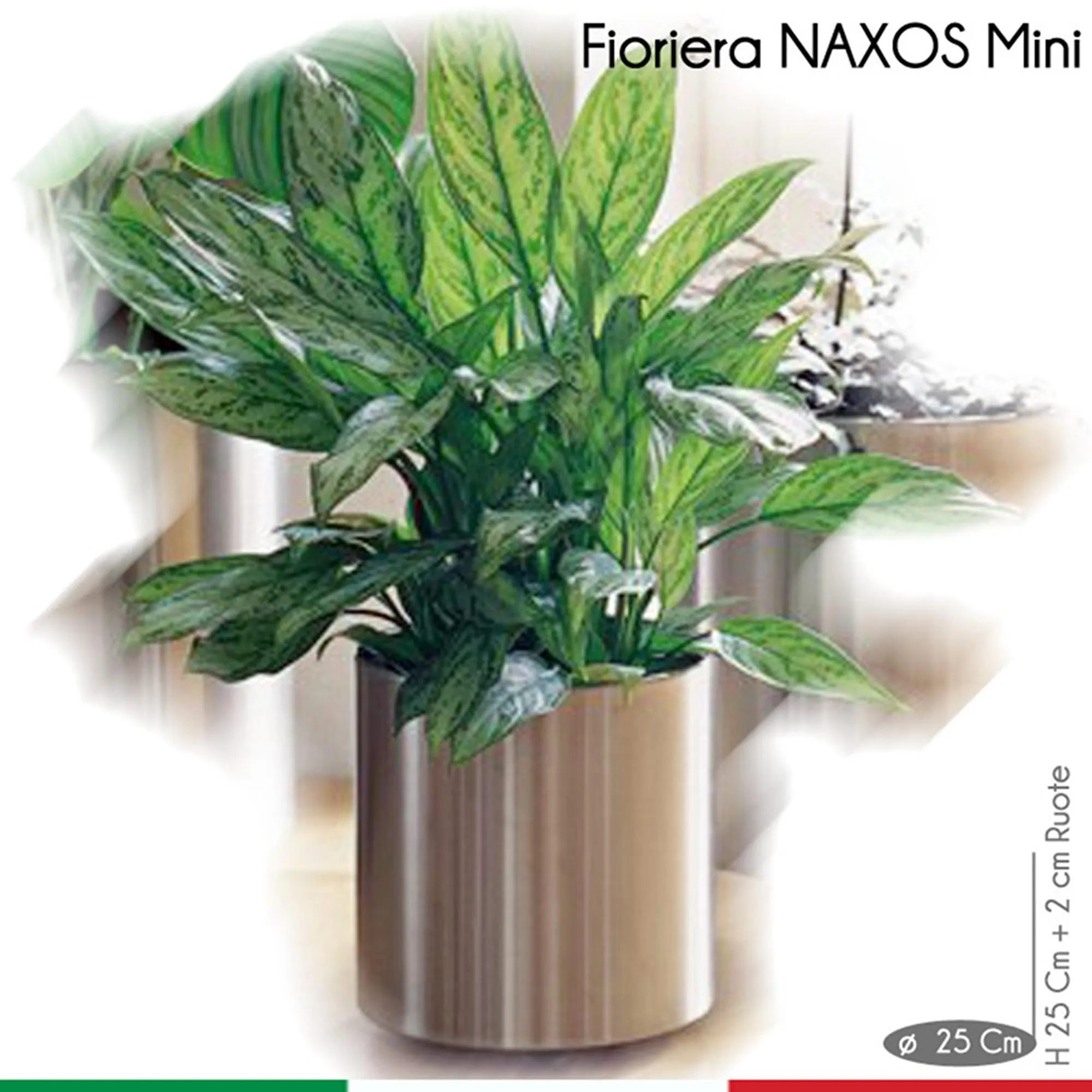 Fioriera con Ruote Naxos Mini diametro 25xh27 cm - L 12 in Acciaio Inox Aisi 430 inox Satinato