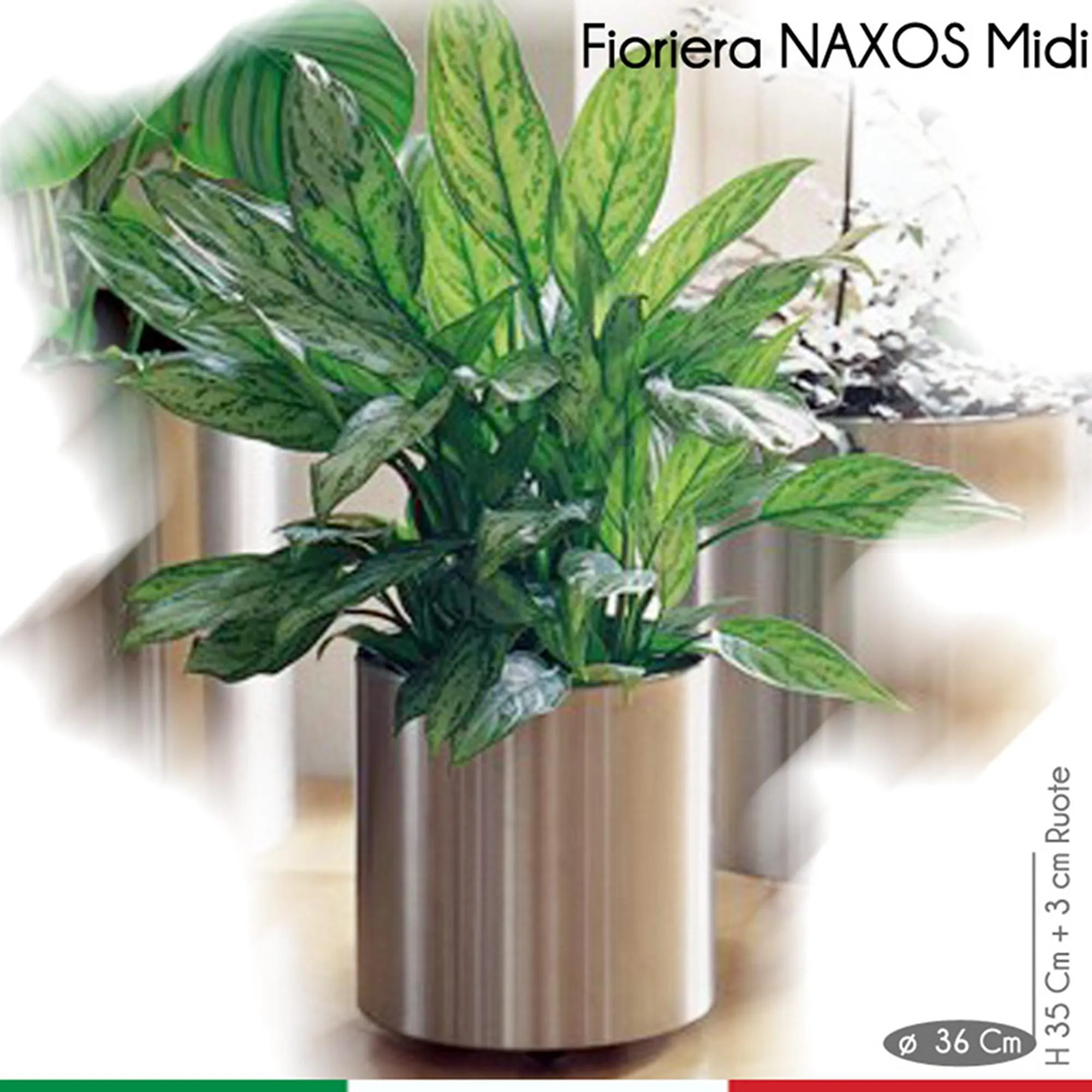 Fioriera con Ruote Naxos Midi diametro 36xh38 cm - L 35 in Acciaio Inox Aisi 430 inox Satinato