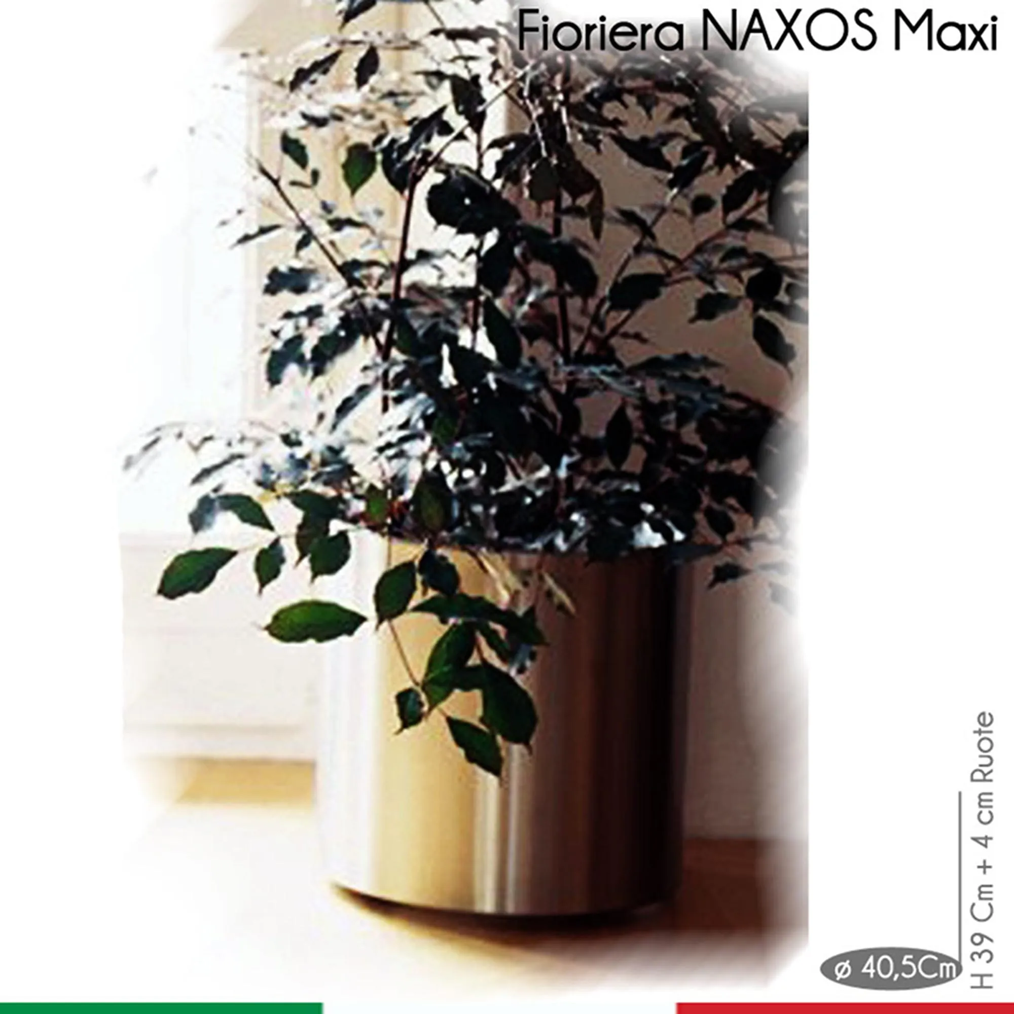 Fioriera con Ruote Naxos Maxi diametro 40,5xh43 cm - L 49 in Acciaio Inox Aisi 430 inox Satinato