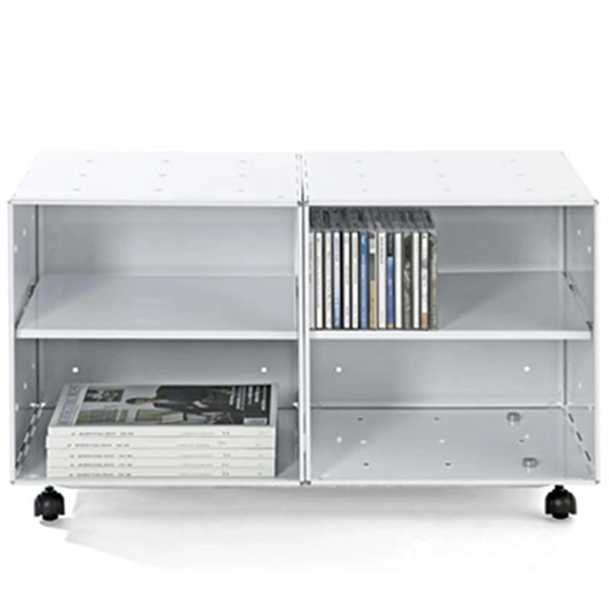 Mobile basso Libreria Bagno o Cucina Studio QBO 2 Moduli 70x35xh42h cm con Ruote e Mensole in Colore Bianco