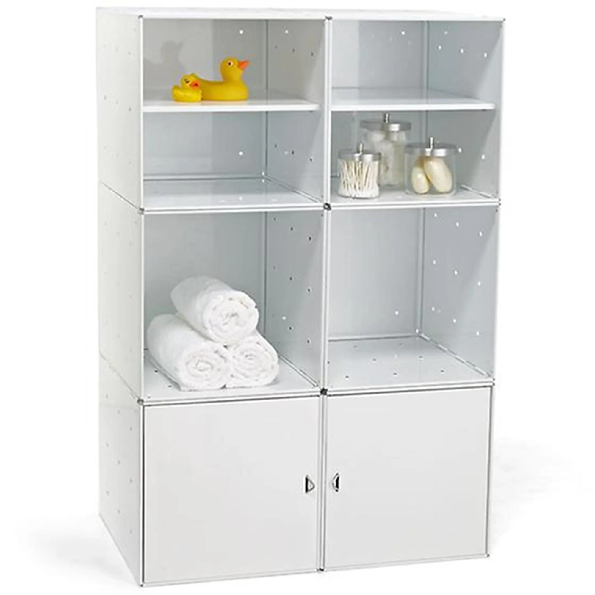 Mobile da Bagno o Cucina QBO 6 Moduli 70x35xh105h cm Con ante e Mensole in Colore Bianco