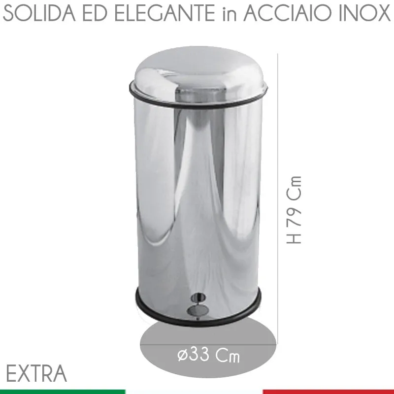 Pattumiera a pedale Ø 33xh79cm - Lt 45 Bullet Extra in Acciaio inox AISI 430