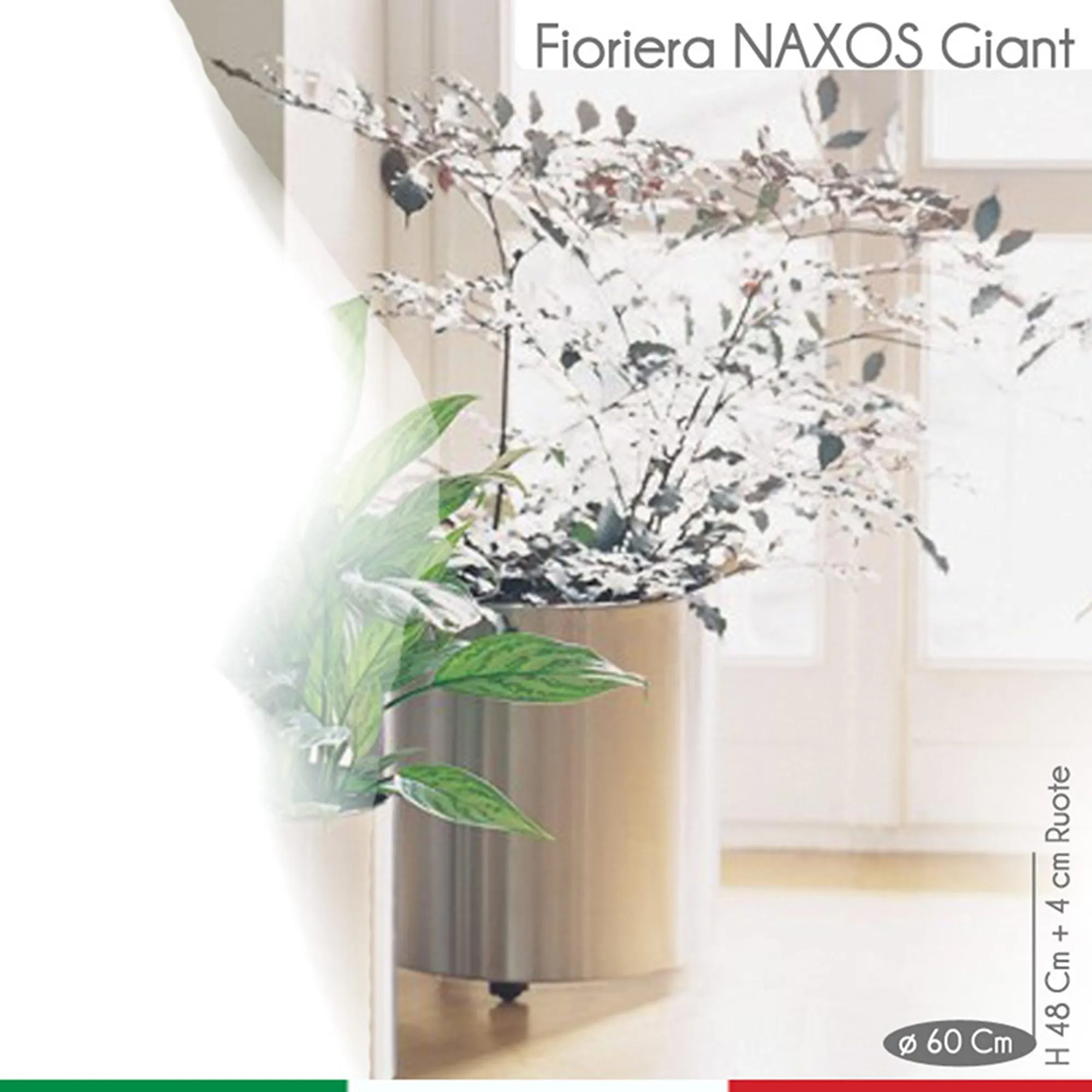 Fioriera Naxos Giant diametro 60xh48 cm - L 135 in Acciaio Inox Aisi 430 Inox Lucido