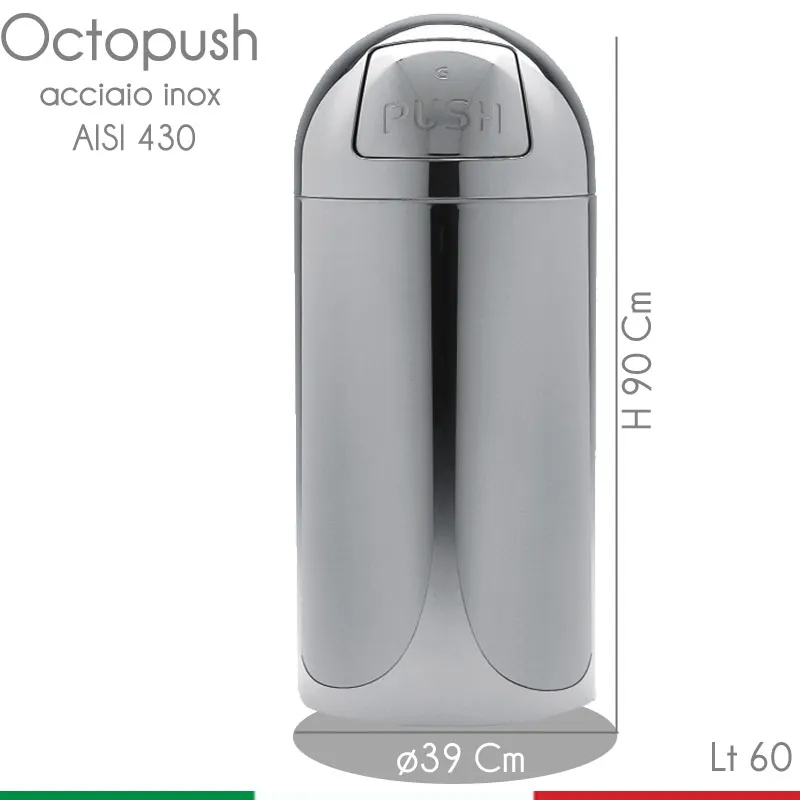 Pattumiera Octopush Extra diametro 39xh90 cm - 60 lt con sportello basculante in acciaio inox