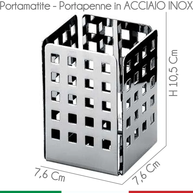 Porta matite Quadrotto 7.6x7.6xh10.5 cm in acciaio lucido