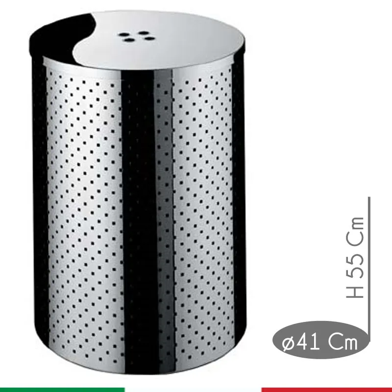 Portabiancheria Taormina Standard diametro 41xh55 cm - L 72 con coperchio in Acciaio 4 fori Inox Aisi 430