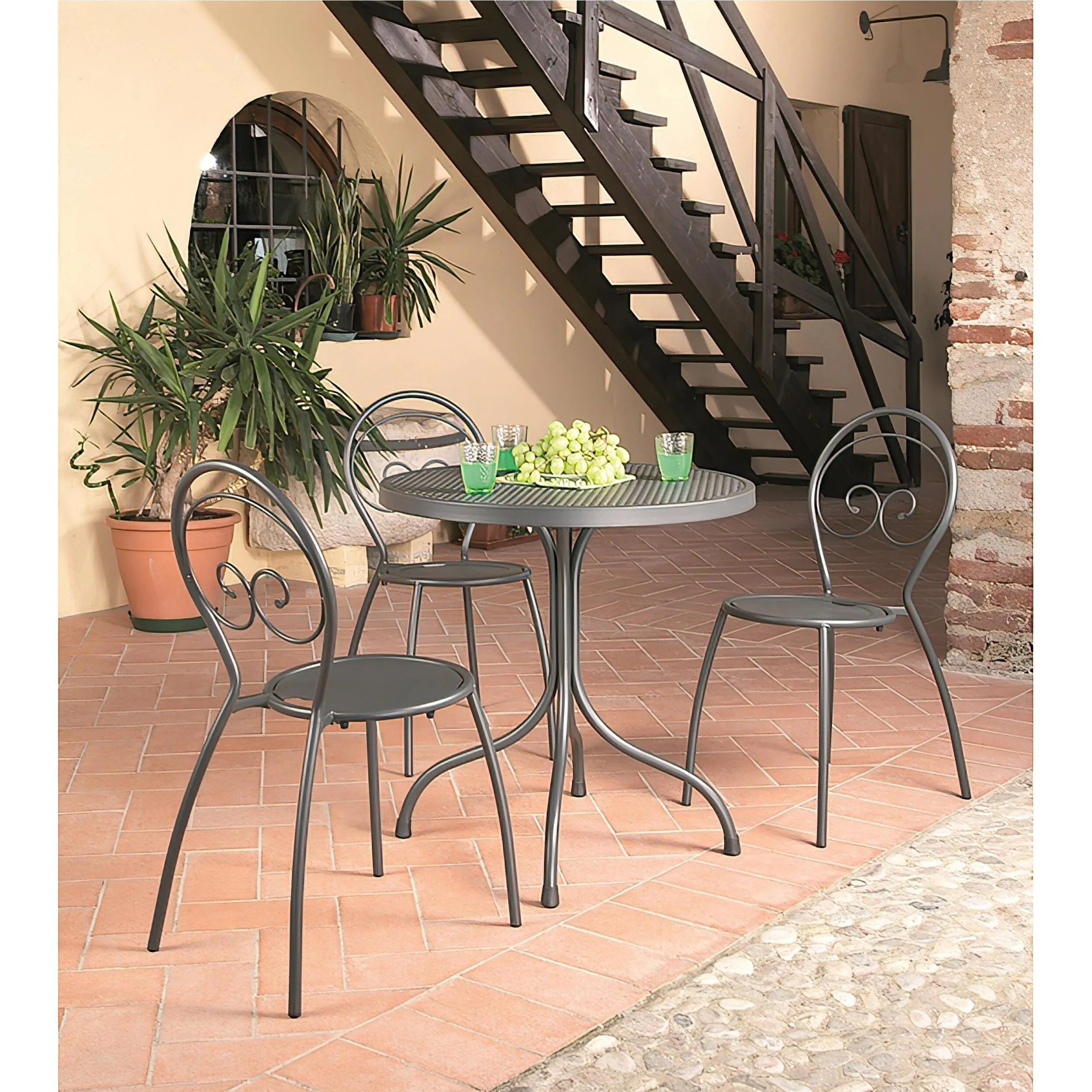 Set Tavolo Da Giardino Bistrot da 80 cm con 4 Sedie richiudibili Fiona Dimensioni Tavolo 80xh75 cm - Peso 19 kg struttura in trattato antiruggine 100x100 riciclabile colore grigio antracite