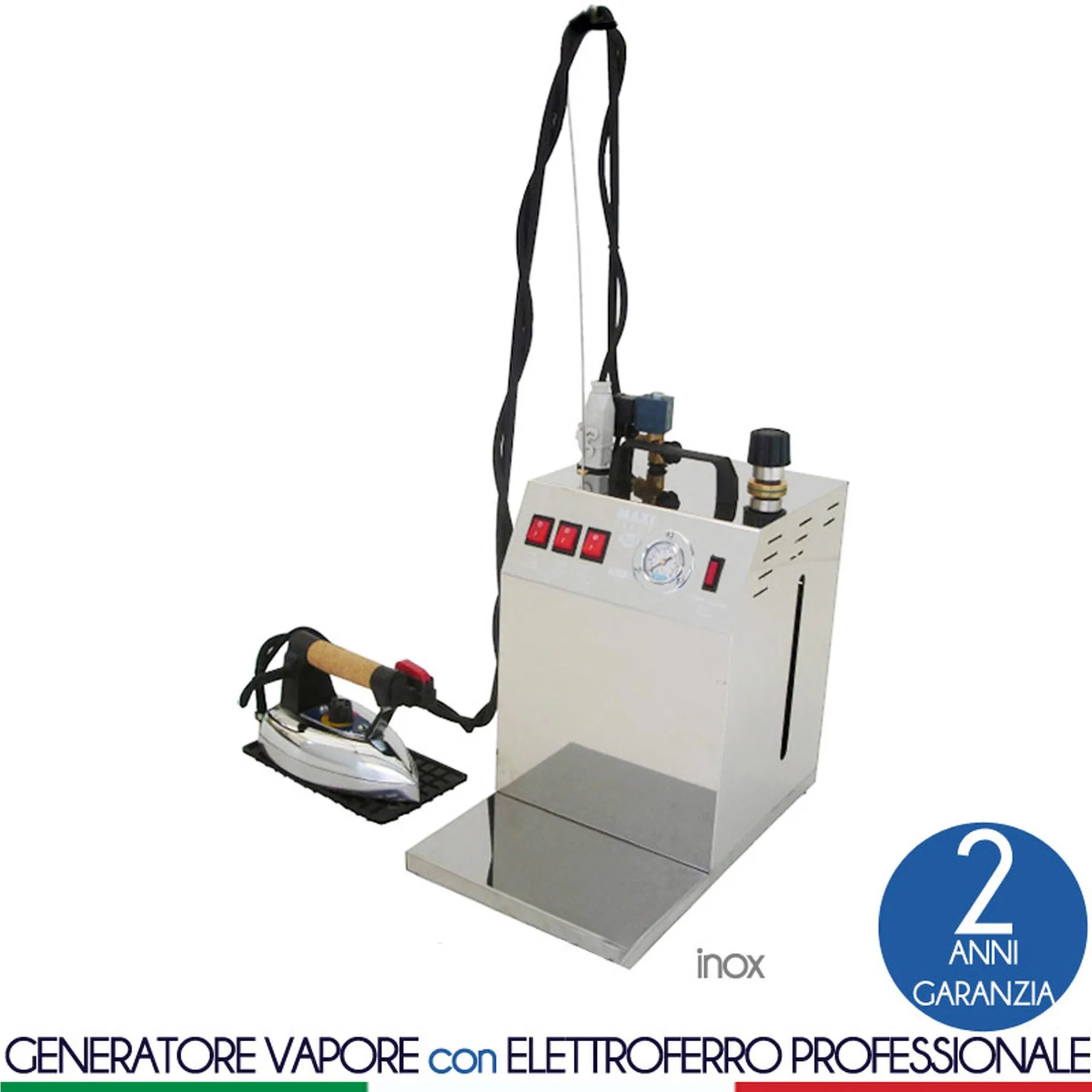 Stirella Generatore di vapore con caldaia Maxi Vapor Plus da 5 Lt INOX dotato di ferro da stiro professionale Bieffe pesante