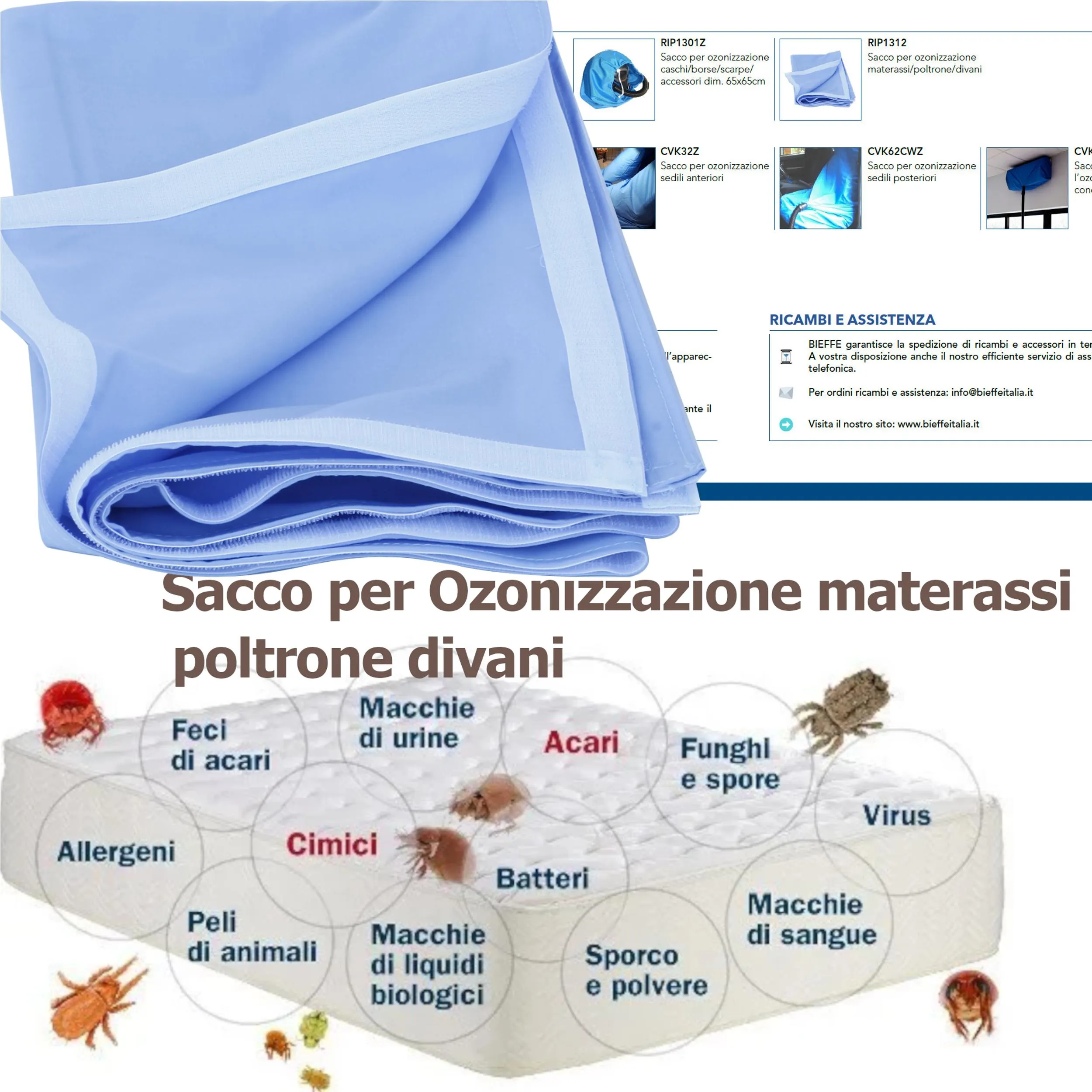 Sacco per Ozonizzazione materasso singolo accessorio per Generatore ad Ozono Bieffe 360 dimensioni 240x90 cm