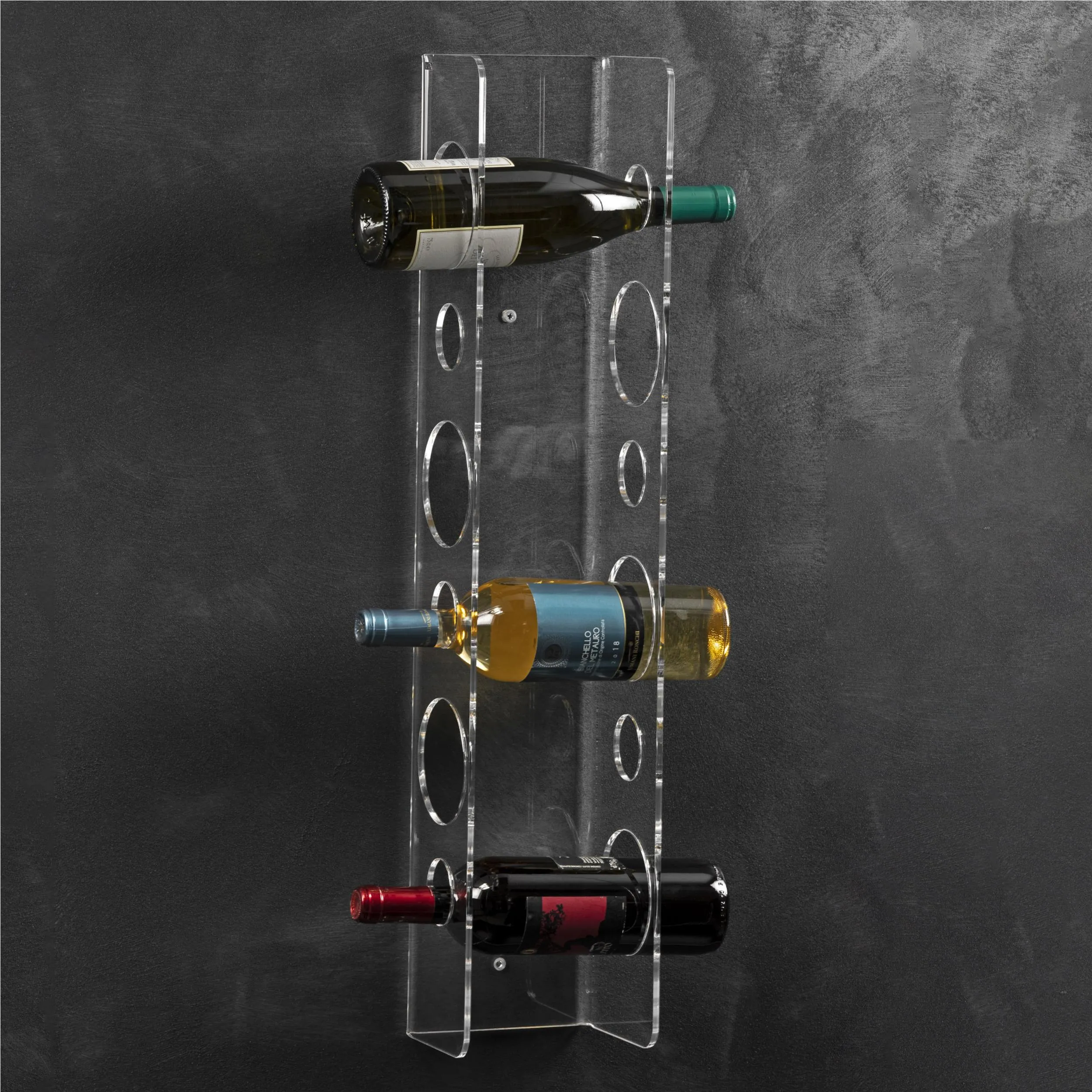 Porta bottiglie da muro bottle rack eno trasparente incolore, dimensioni 16,5x14x50 cm, peso 1,76 kg, spessore 5 mm Colore trasparente