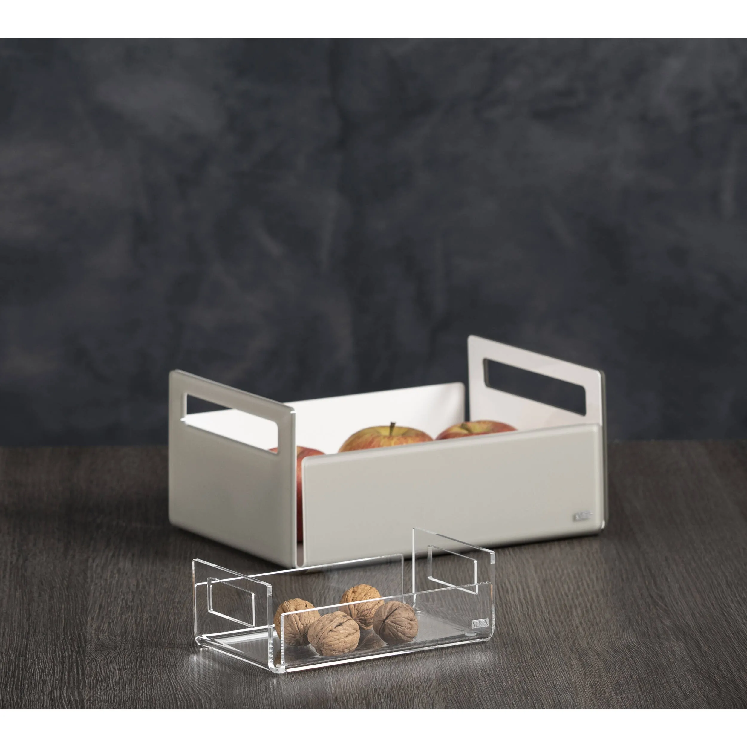 Cassetta porta frutta in cristallo acrilico Trasparente LIKE WATER 29x21xh13 cm design minimal Bianco satinato
