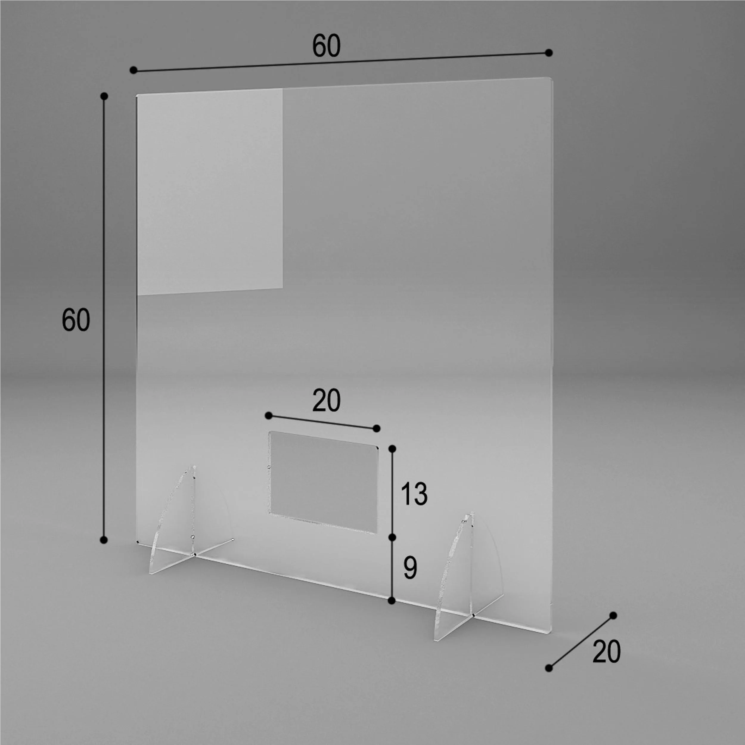 Schermo Protettivo parafiato da tavolo larghezza 60 cm in plexiglass 60x20xh60 cm - con passa soldi spessore 5 mm per attività commerciali , uffici che necessitano di protezione consegna 48 ore