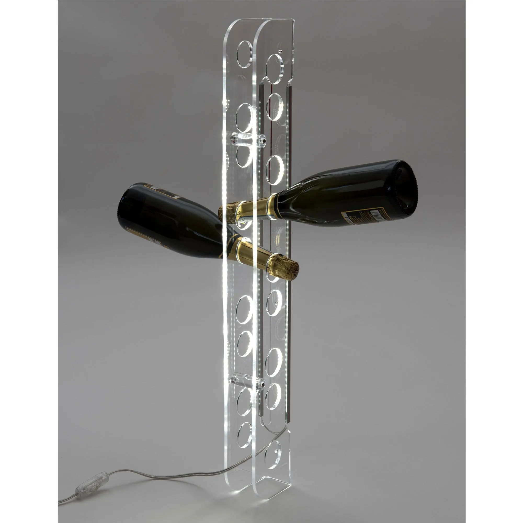 Portabottiglie da Parete BACCO 10.5x6.0xh75 cm in Plexiglas trasparente con LED