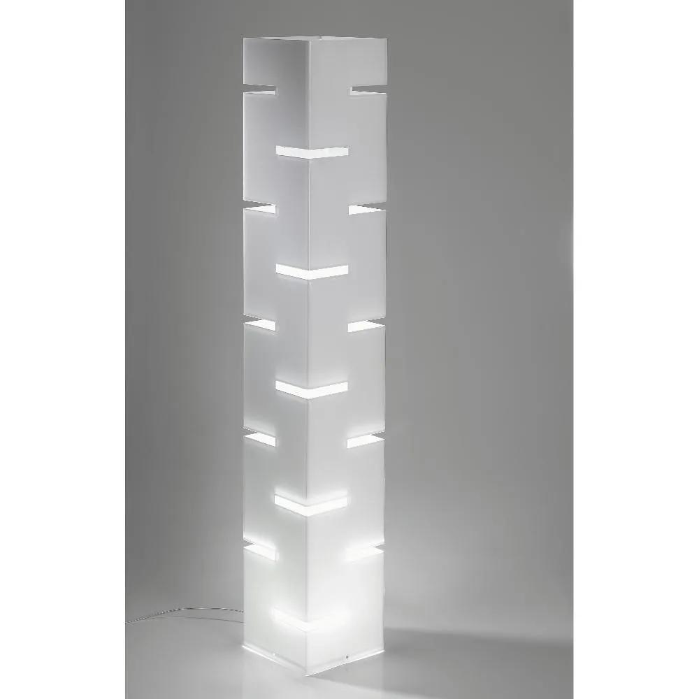 Lampada Da Terra QUADRA 24,5x24,5xh151 cm in Plexi Bicolore con Intagli colore Bianco