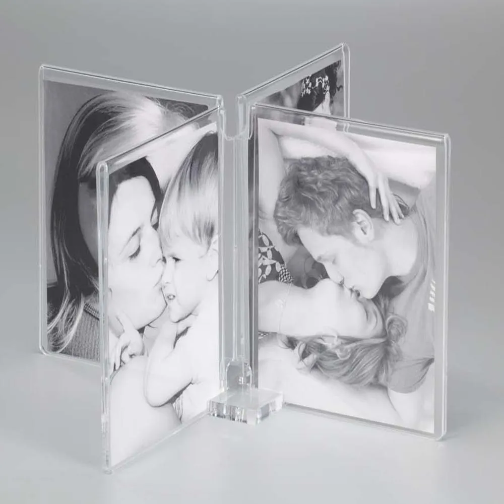 Portafoto in plexiglas 4 sedi doppie per 8 foto 10x15 ICS - 24x24xh16 cm cornice plexiglas trasparente