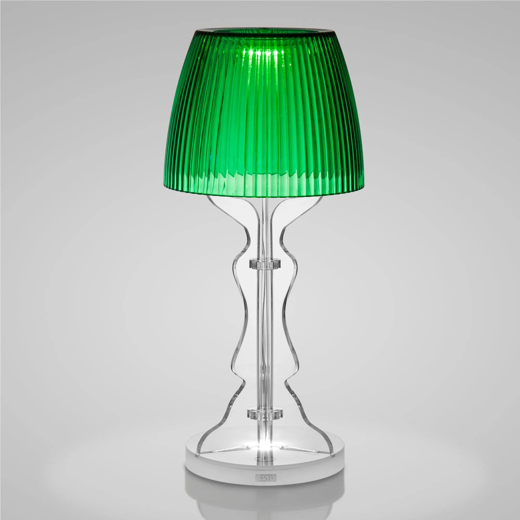 Lampada da tavolo senza fili Abat Jour Lady Led diametro 14xh33cm cappellino prismatico funzione a batteria Autonomia 6 ore Verde